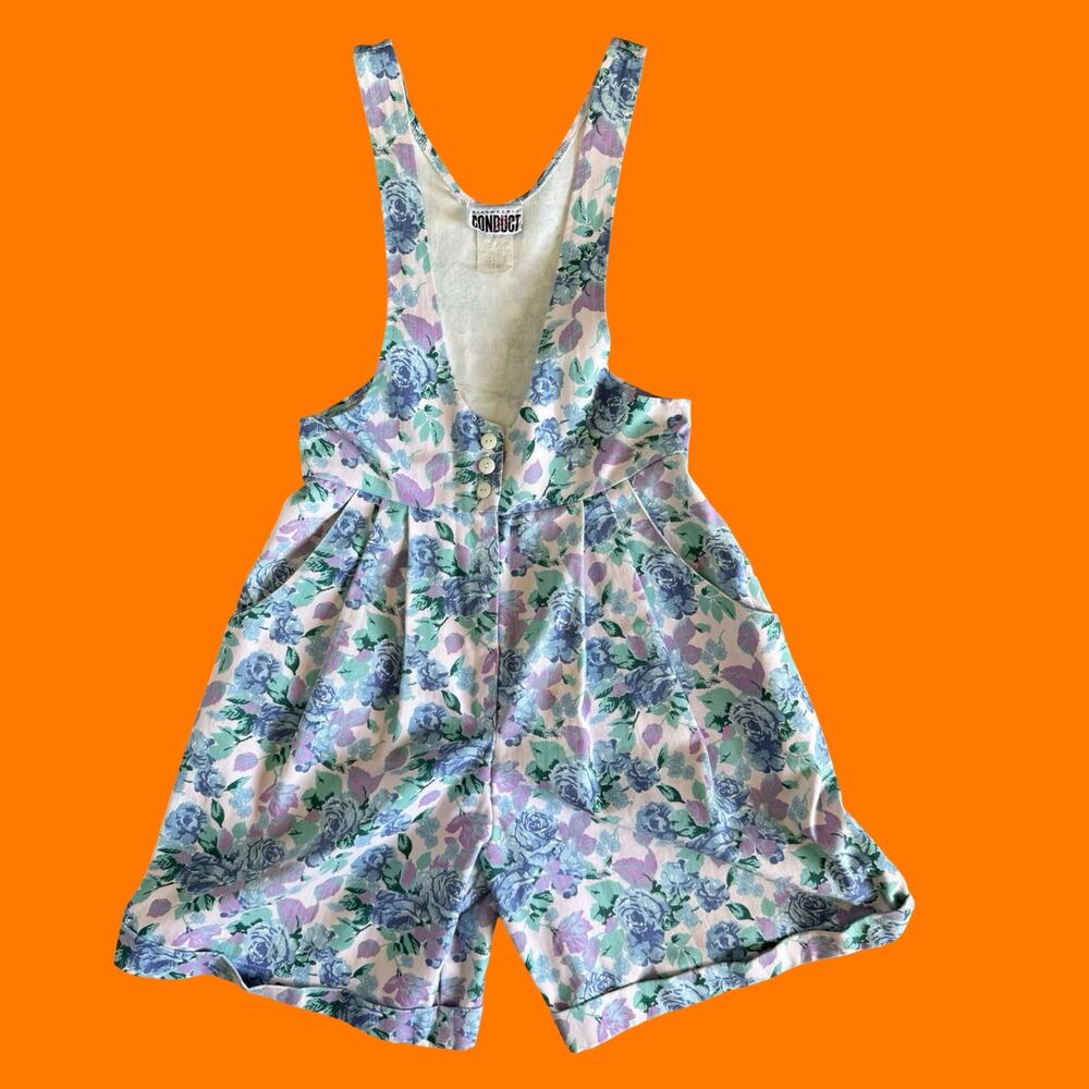 90's vintage pastel floral grunge overall romper pinafore jumper Size 3/4